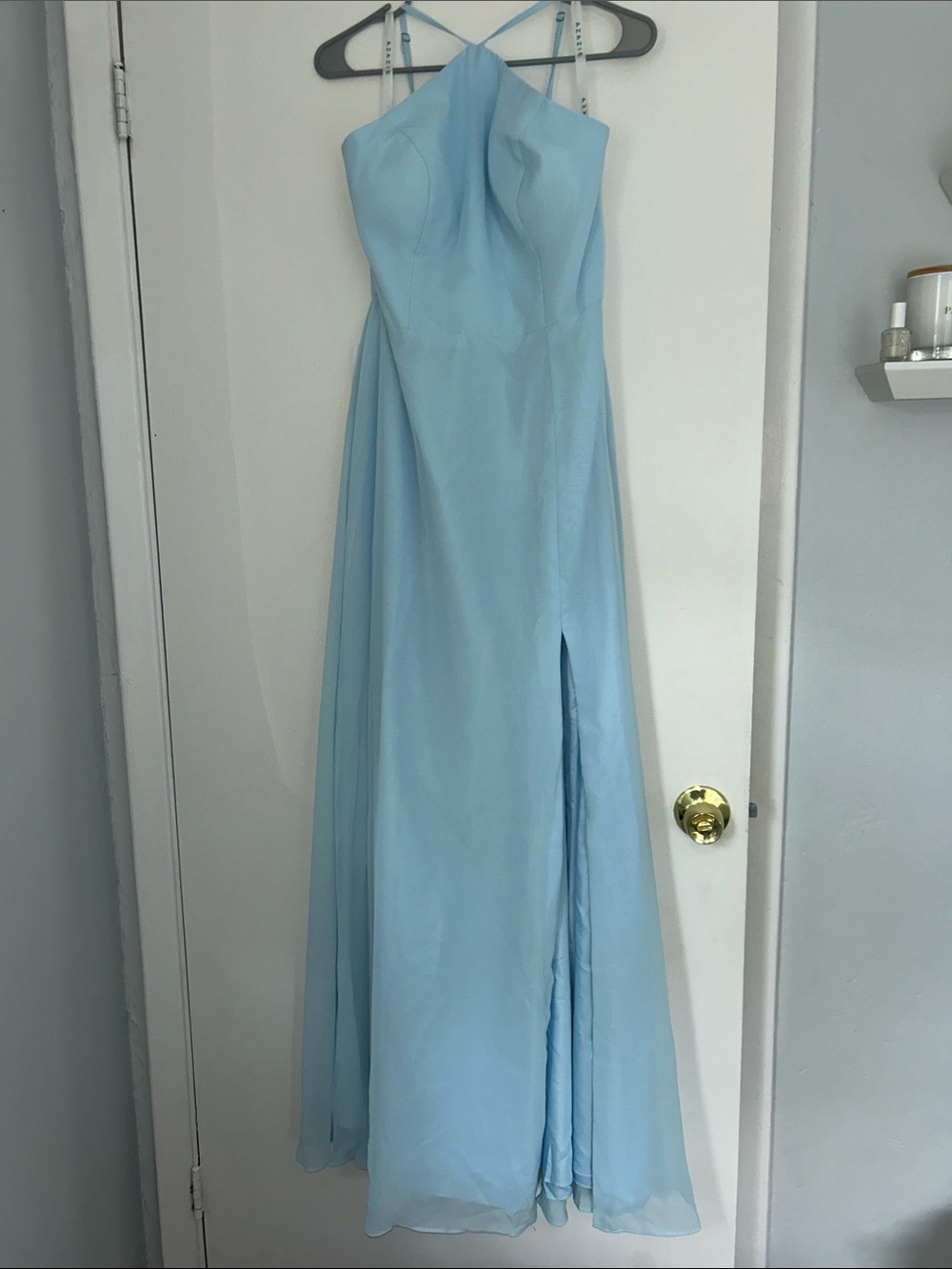 Azazie Light Blue Halter Spaghetti-Strap Wedding Dress